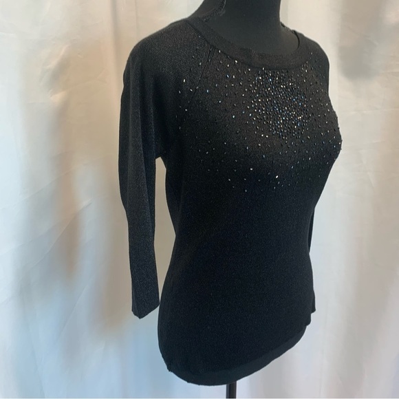 Touch Petites black glitter beaded fitted stretchy sweater Sz PM - Picture 4 of 12